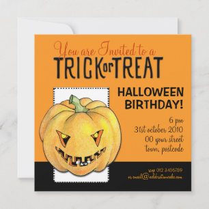 Trick or Treat Pumpkin Halloween Birthday Invitation