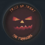 Trick or treat Pumpkin  Halloween party your name Paper Plate<br><div class="desc">Cool Black and orange Jack O'lantern Halloween party paper plates.
Fun party supplies,  decorations and disposable accessories for costume party,  halloween,  scary,  fright,  frightening,  trick or treat,  night gathering,  bbq,  dinner,  birthday,  wedding.

Available in small and large. Change the quantity to get the cheapest bulk price.</div>