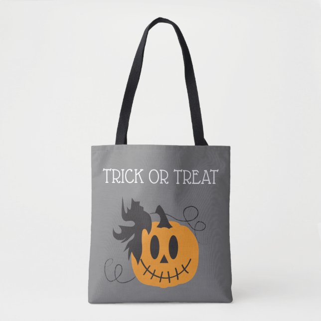 Trick Or Treat Pumpkin Jack O Lantern Bat Black Tote Bag (Front)
