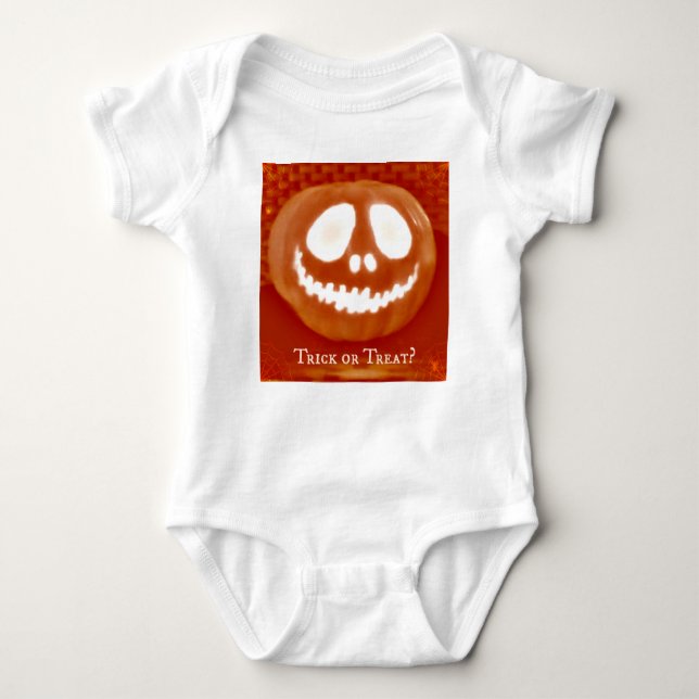 Trick or Treat Pumpkin Jack-o'-Lantern Sleeper Baby Bodysuit (Front)
