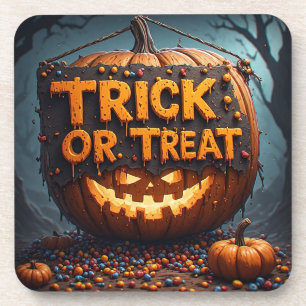 Trick Or Treat Pumpkin Sign Halloween Decor 🎃 Coaster