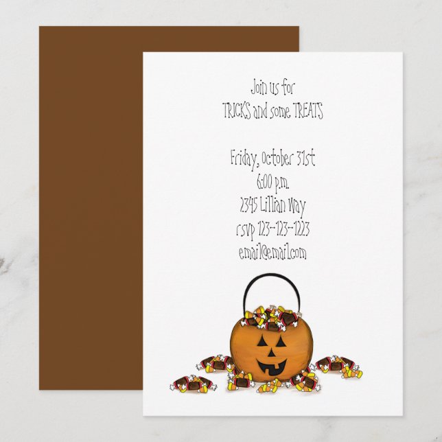 Trick or Treat Pumpkin with Candy  Invitation (Front/Back)