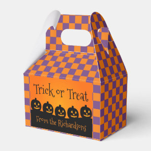 Trick or Treat, Pumpkins, Orange & Purple Checks Favour Box