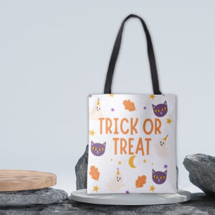 Trick or treat purple and orange tote bag