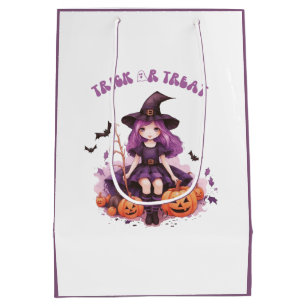 Trick or Treat Purple Witch Pumpkins & Bats Medium Gift Bag