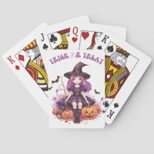 Trick or Treat Purple Witch Pumpkins & Bats Playing Cards