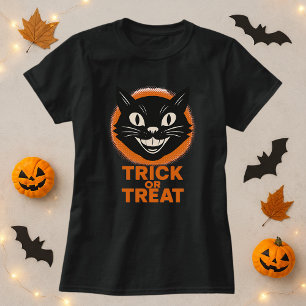 Trick or Treat Retro Black Cat T-Shirt
