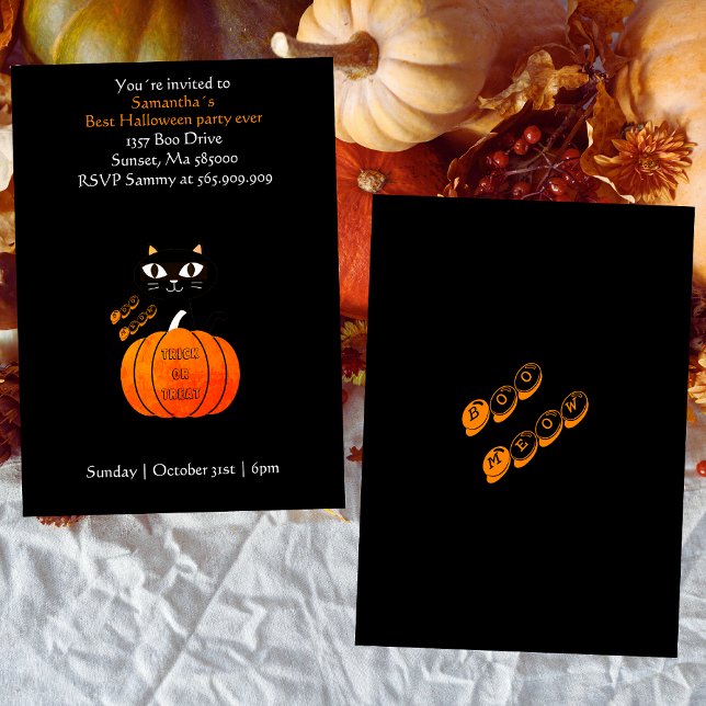 Trick or Treat Scary Orange Black Kids Halloween Invitation (Creator Uploaded)