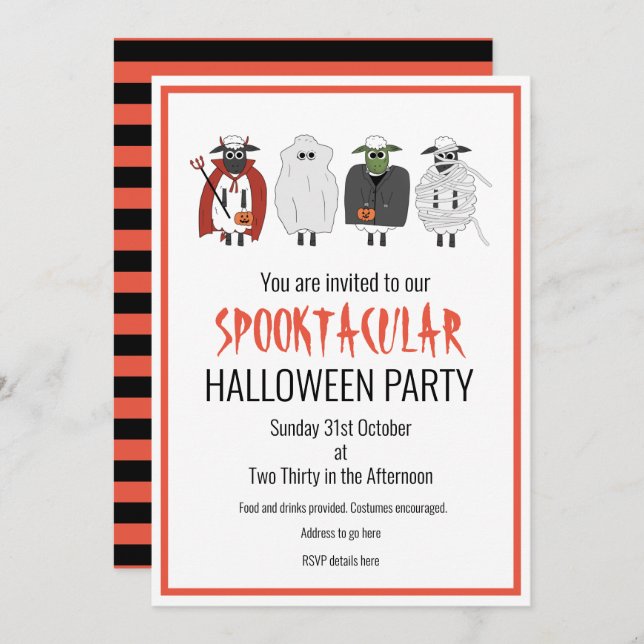 Trick or Treat Sheep in Costumes Halloween Party Invitation (Front/Back)