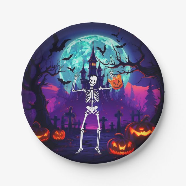 Trick or Treat Skeleton Paper Plates (Front)