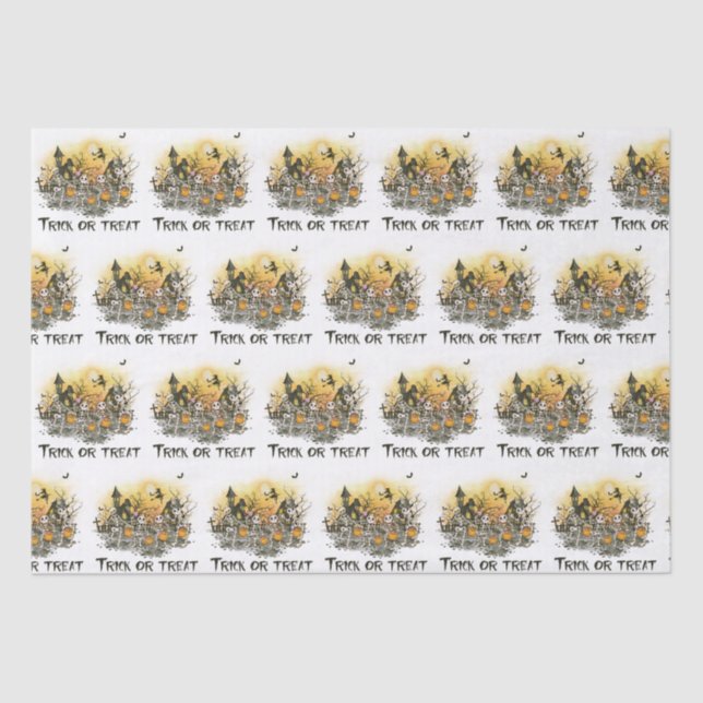 Trick or Treat Skeletons Witch White Halloween Tissue Paper (Front)