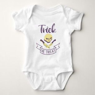 Trick or treat skull crossbones Halloween ribbon Baby Bodysuit
