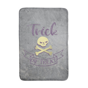 Trick or treat skull crossbones Halloween ribbon Bath Mat