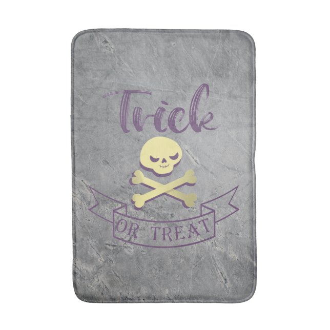 Trick or treat skull crossbones Halloween ribbon Bath Mat (Front Vertical)