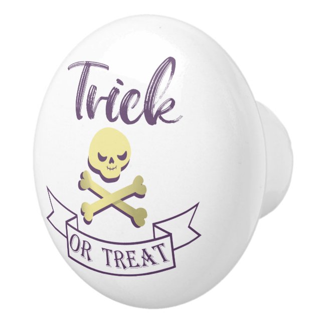 Trick or treat skull crossbones Halloween ribbon Ceramic Knob (Right)