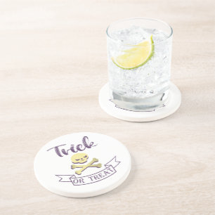 Trick or treat skull crossbones Halloween ribbon Coaster