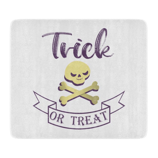 Trick or treat skull crossbones Halloween ribbon Cutting Board (Front)