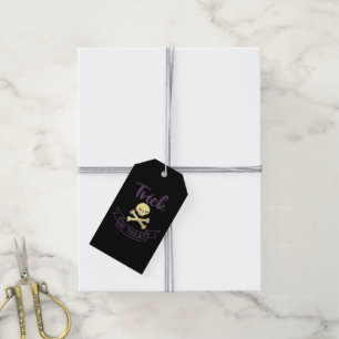 Trick or treat skull crossbones Halloween ribbon Gift Tags