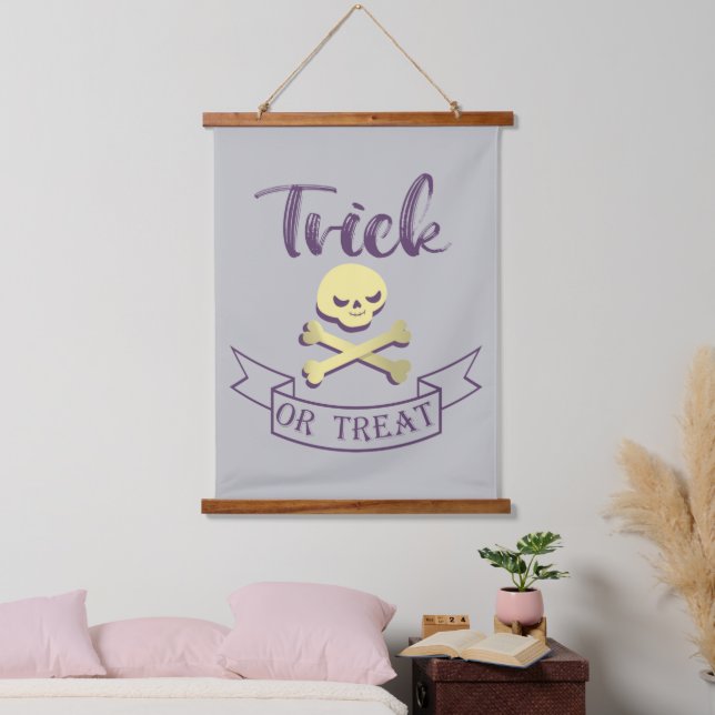 Trick or treat skull crossbones Halloween ribbon Hanging Tapestry (Bedroom)
