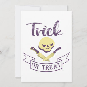 Trick or treat skull crossbones Halloween ribbon Invitation
