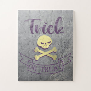Trick or treat skull crossbones Halloween ribbon Jigsaw Puzzle