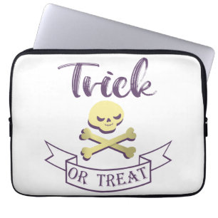Trick or treat skull crossbones Halloween ribbon Laptop Sleeve