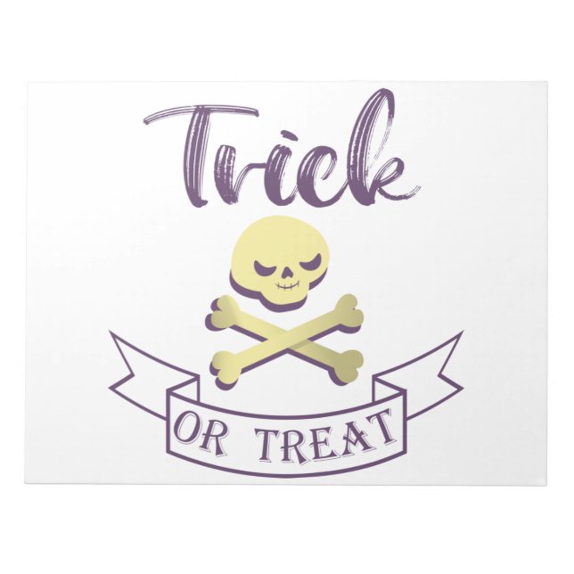 Trick or treat skull crossbones Halloween ribbon Notepad (Front)