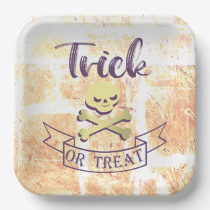 Trick or treat skull crossbones Halloween ribbon Paper Plate