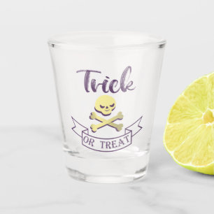 Trick or treat skull crossbones Halloween ribbon Shot Glass