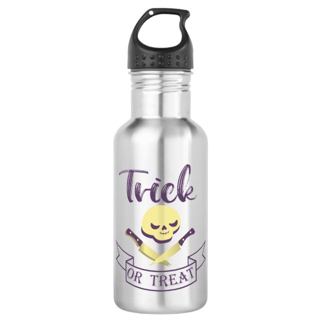 Trick or treat skull crossbones Halloween ribbon T 532 Ml Water Bottle (Front)