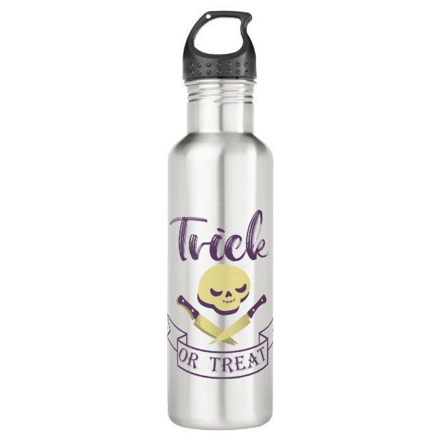 Trick or treat skull crossbones Halloween ribbon T 710 Ml Water Bottle (Front)