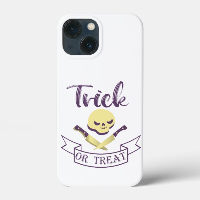 Trick or treat skull crossbones Halloween ribbon T Case-Mate iPhone Case (Back)