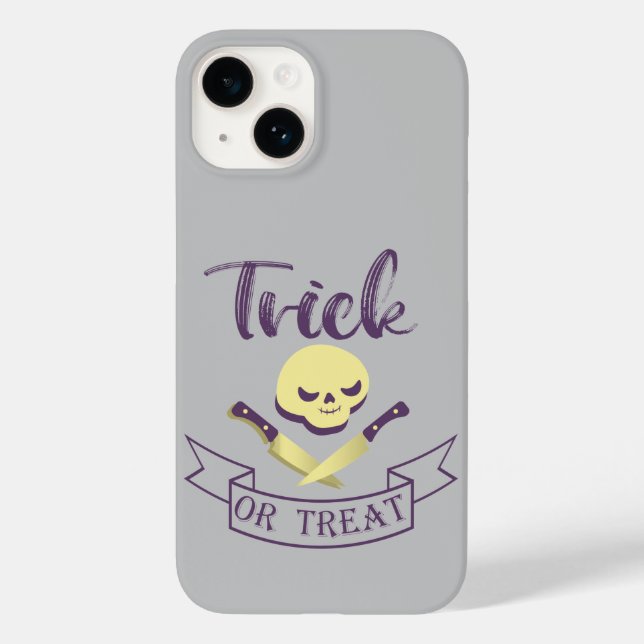 Trick or treat skull crossbones Halloween ribbon T Case-Mate iPhone Case (Back)
