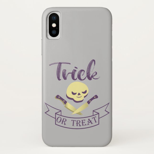 Trick or treat skull crossbones Halloween ribbon T Case-Mate iPhone Case (Back)