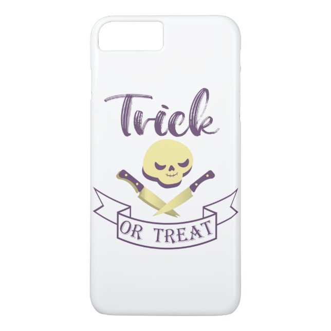 Trick or treat skull crossbones Halloween ribbon T Case-Mate iPhone Case (Back)