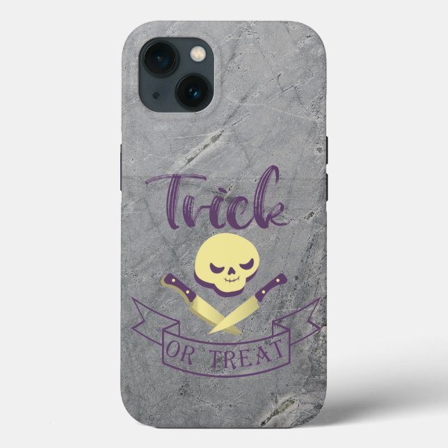 Trick or treat skull crossbones Halloween ribbon T Case-Mate iPhone Case (Back)