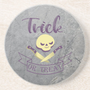 Trick or treat skull crossbones Halloween ribbon T Coaster