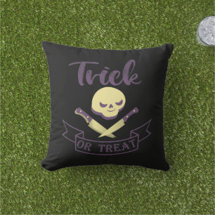 Trick or treat skull crossbones Halloween ribbon T Cushion