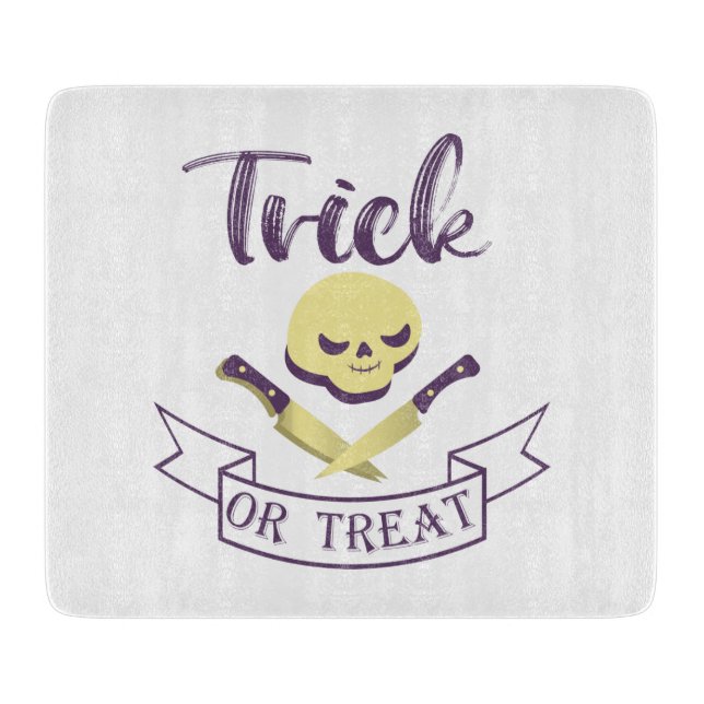 Trick or treat skull crossbones Halloween ribbon T Cutting Board (Front)