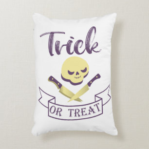 Trick or treat skull crossbones Halloween ribbon T Decorative Cushion
