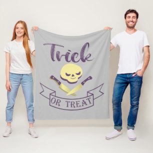 Trick or treat skull crossbones Halloween ribbon T Fleece Blanket