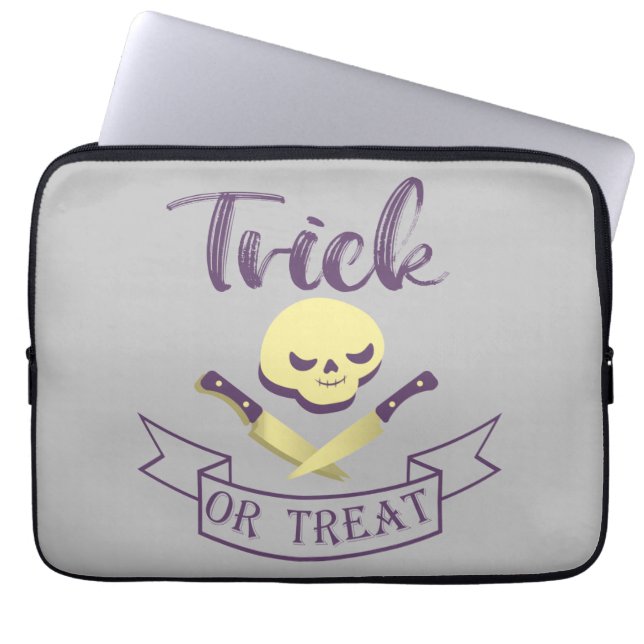 Trick or treat skull crossbones Halloween ribbon T Laptop Sleeve (Front)