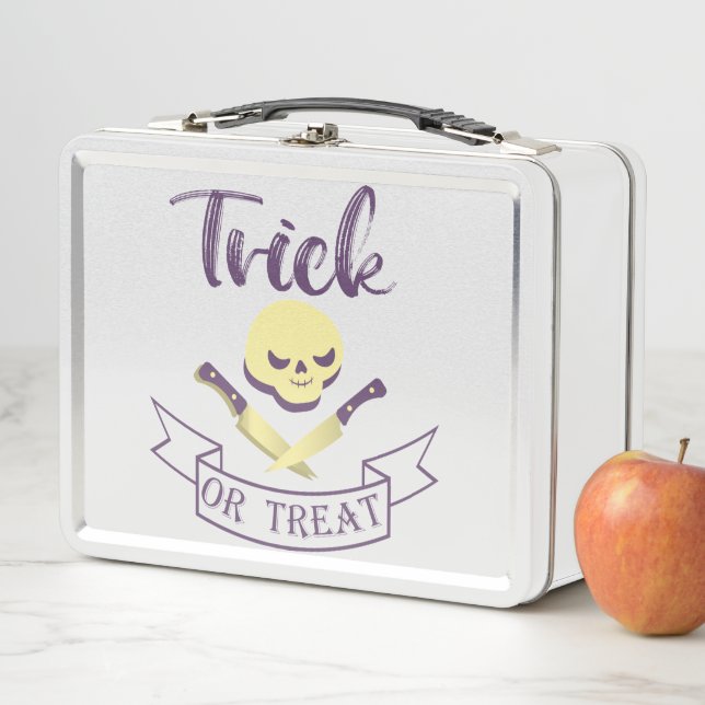Trick or treat skull crossbones Halloween ribbon T Metal Lunch Box (In Situ)