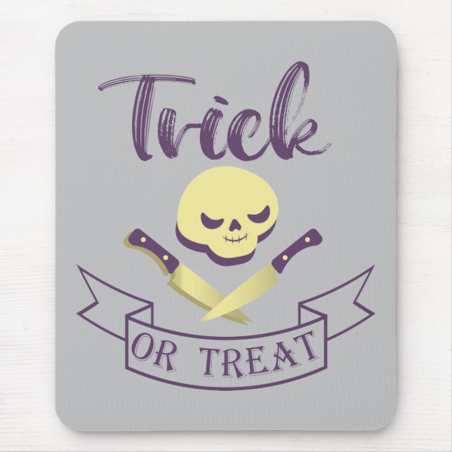 Trick or treat skull crossbones Halloween ribbon T Mouse Pad (Front)