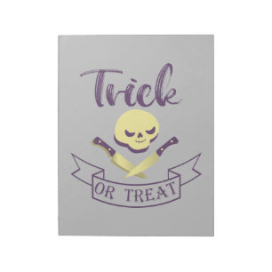 Trick or treat skull crossbones Halloween ribbon T Notepad