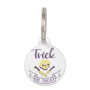Trick or treat skull crossbones Halloween ribbon T Pet Tag