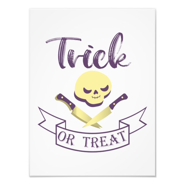 Trick or treat skull crossbones Halloween ribbon T Photo Print (Front)