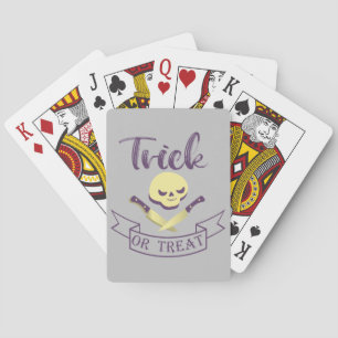 Trick or treat skull crossbones Halloween ribbon T Playing Cards