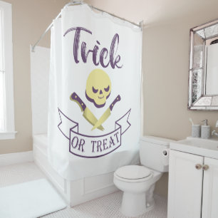 Trick or treat skull crossbones Halloween ribbon T Shower Curtain