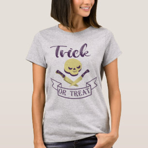 Trick or treat skull crossbones Halloween ribbon T T-Shirt